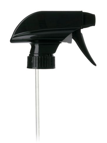Black PP plastic 28-400 trigger sprayer with spray/stream/off nozzle, 9.25 inch dip tube (1.3 cc output)