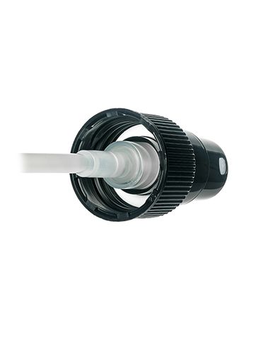 Black PP plastic 24-410 ribbed skirt regular mist sprayer with clear overcap and 6.625 inch  dip tube (0.7 cc output)