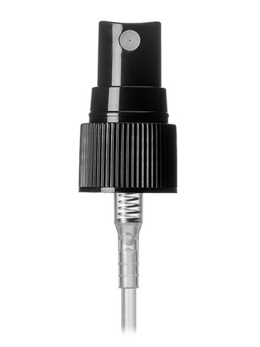 Black PP plastic 20-410 ribbed skirt fine mist fingertip sprayer with clear overcap and 5.3" dip tube (0.18cc output)
