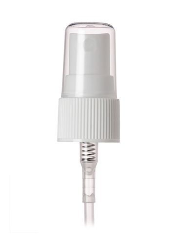 White PP plastic 20-410 ribbed skirt fine mist fingertip sprayer with clear overcap and 5.3 inch dip tube (0.18cc output)