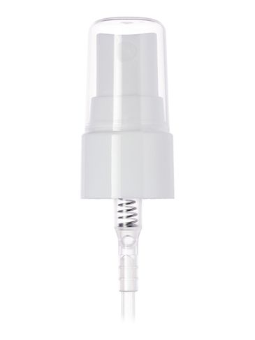 White PP plastic 20-410 smooth skirt fine mist fingertip sprayer with clear overcap and 5.3 inch dip tube (0.18 cc output)