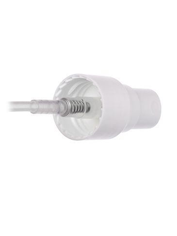 White PP plastic 20-410 smooth skirt fine mist fingertip sprayer with clear overcap and 5.3 inch dip tube (0.18 cc output)