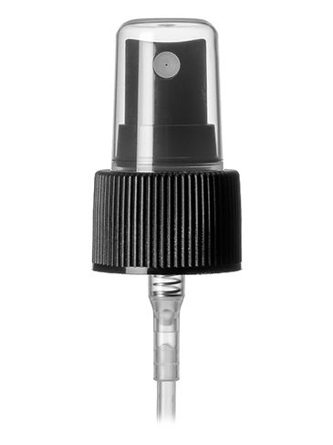 Black PP plastic 24-410 ribbed skirt fine mist fingertip sprayer with clear overcap and 6.875 inch dip tube (0.18 cc output)