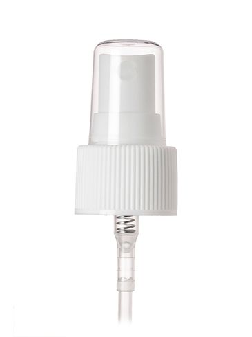 White PP plastic 24-410 ribbed skirt fine mist fingertip sprayer with clear overcap and 6.9 inch dip tube (0.18 cc output)