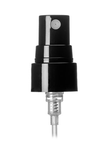 Black PP plastic 20-400 smooth skirt fine mist fingertip sprayer with clear overcap and 3.54 inch dip tube (0.14 cc output)