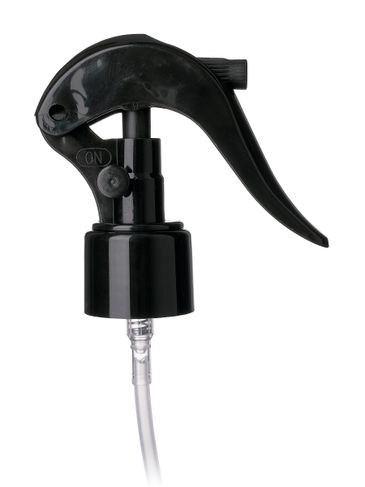 Black PP plastic 24-410 mini trigger sprayer with 7.75 inch dip tube and lock button (.25 cc output)