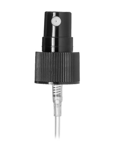 Black PP plastic 20-410 ribbed skirt fine mist fingertip sprayer with clear overcap and 5.3" dip tube (0.14 cc output)