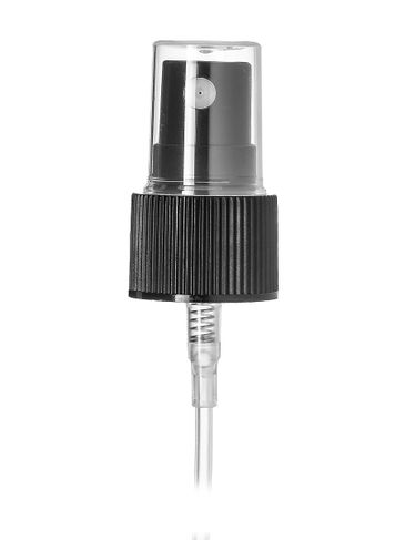 Black PP plastic 20-410 ribbed skirt fine mist fingertip sprayer with clear overcap and 5.3" dip tube (0.14 cc output)