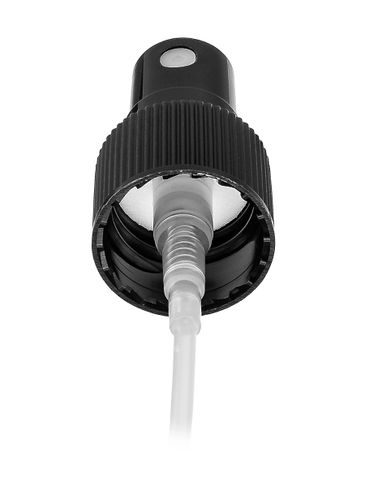 Black PP plastic 24-410 ribbed skirt fine mist fingertip sprayer with clear overcap and 6.875 inch dip tube (0.14 cc output)
