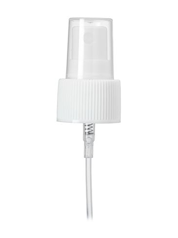 White PP plastic 24-410 ribbed skirt fine mist fingertip sprayer with clear overcap and 6.9 inch dip tube (0.14 cc output)