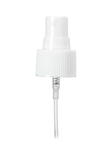 White PP plastic 24-410 ribbed skirt fine mist fingertip sprayer with clear overcap and 6.9 inch dip tube (0.14 cc output)