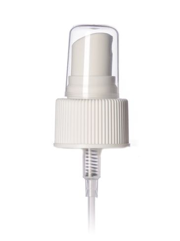 White PP plastic 24-410 ribbed skirt fine mist fingertip sprayer with clear overcap and 7 inch dip tube (.16 cc output)