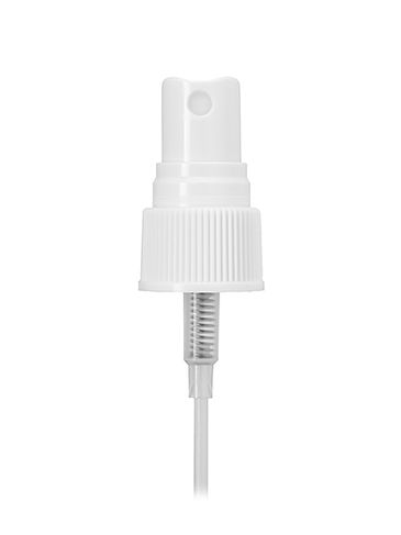 White plastic 20-410 ribbed skirt fine mist fingertip sprayer with clear overcap and 4.125 inch dip tube (0.16 cc output)