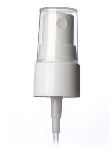 White PP plastic 20-410 smooth skirt fine mist fingertip sprayer with clear overcap and 5.25 inch dip tube (.12-.14 cc output)