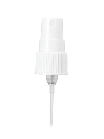 White plastic 20-410 ribbed skirt fine mist fingertip sprayer with clear overcap and 6 inch dip tube (.19 cc output)