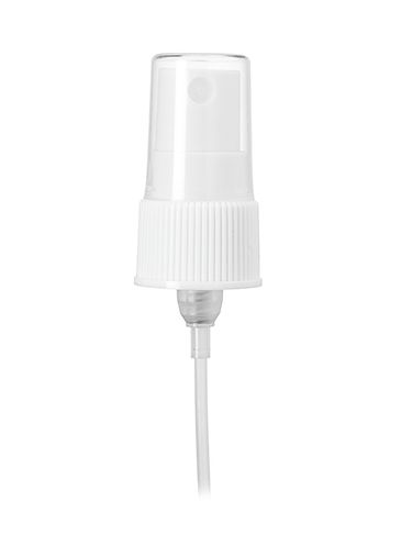 White plastic 20-410 ribbed skirt fine mist fingertip sprayer with clear overcap and 6 inch dip tube (.19 cc output)