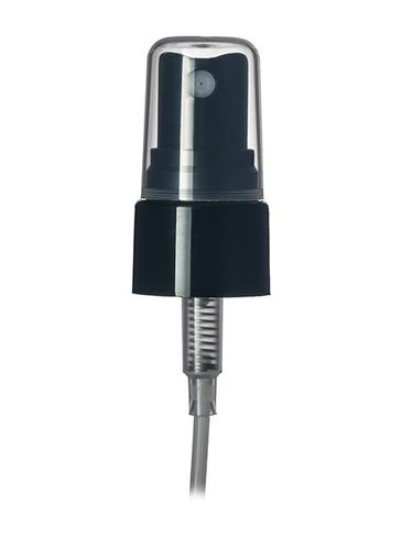Black PP plastic 20-410 smooth skirt fine mist fingertip sprayer with clear overcap and 5.25 inch dip tube (.16 cc output)