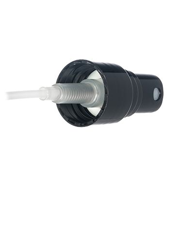 Black PP plastic 20-410 smooth skirt fine mist fingertip sprayer with clear overcap and 5.25 inch dip tube (.16 cc output)