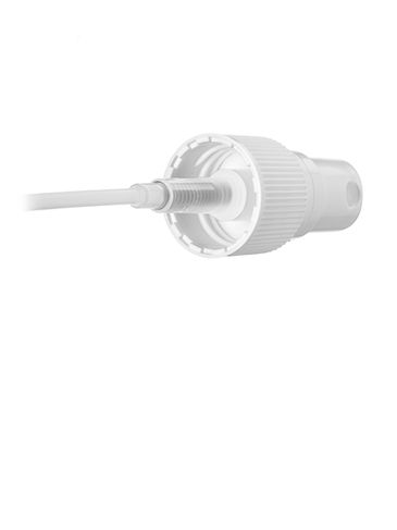 White PP plastic 20-410 ribbed skirt fine mist fingertip sprayer with clear overcap and 6 inch dip tube (0.19 cc output)