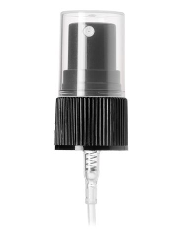 Black PP plastic 20-410 ribbed skirt fine-mist fingertip sprayer with clear overcap and 5.75 inch dip tube (.19 cc output)