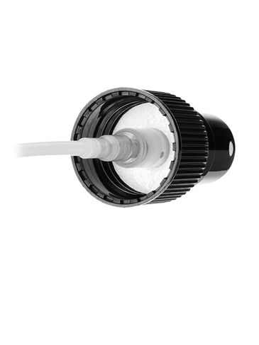 Black PP plastic 20-410 ribbed skirt fine-mist fingertip sprayer with clear overcap and 5.25 inch dip tube (.19 cc output)