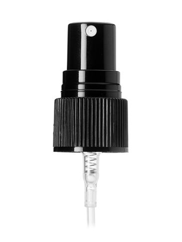 Black PP plastic 20-410 ribbed skirt fine-mist fingertip sprayer with clear overcap and 5.25 inch dip tube (.19 cc output)