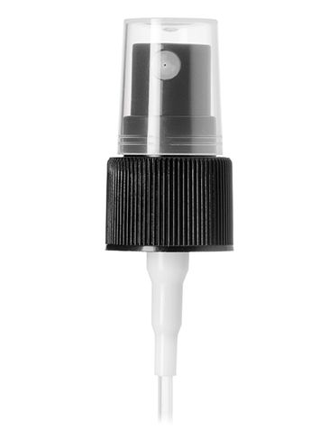 Black PP plastic 20-410 ribbed skirt fine-mist fingertip sprayer with clear overcap and 4.25 inch dip tube (.13 cc output)