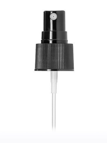 Black PP plastic 24-410 ribbed skirt fine mist fingertip sprayer with clear overcap and 6.75 inch dip tube (.16 cc output)