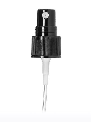 Black PP plastic 20-410 ribbed skirt fine mist fingertip sprayer with clear overcap and 5.3 inch dip tube ( .12-.16 cc output)