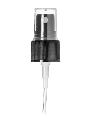 Black PP plastic 20-410 ribbed skirt fine mist fingertip sprayer with clear overcap and 5.3 inch dip tube ( .12-.16 cc output)