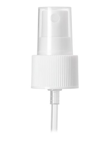 White PP plastic 24-410 ribbed skirt fine mist fingertip sprayer with clear overcap and 8.25 inch dip tube (0.2 cc output)